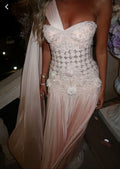 Valentina Beaded Chiffon One-Shoulder Gown