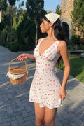 Romantic Pastoral Floral Print V Neck Mini Dress