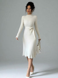 Knit Midi Dress with Belted Waist and Long Sleeves Etsy