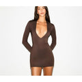 Smooth Layers Plunge Mini Dress Espresso