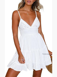 Sleeveless Lace Skater Dress With V-Neck And Bowknot Back
