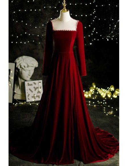 [$159.99] Long Velvet Evening Dress Backless with Beadings #L78186 GemGrace.com