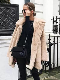 Faux Fur Coat Notched Lapel Winter Chic Eco Friendly Long Jacket for Women 2026