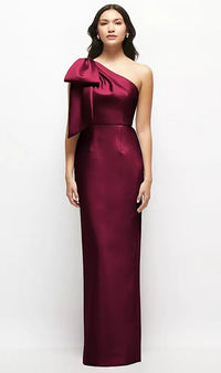 Oversized Bow One-Shoulder Satin Column Maxi Dress