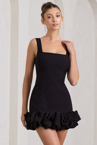 Black Strappy Mini Dress With Ruffle Trim