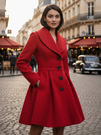 Wool Blend a Line Coat with Shawl Collar and Buttons for Women 2026