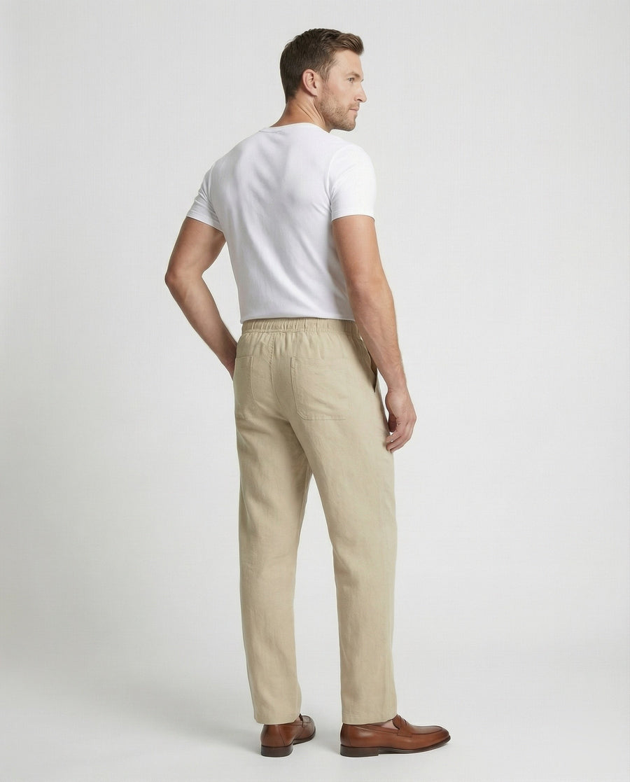Fabian Breathable Linen Blend Trousers with Drawstring Waist and Pockets