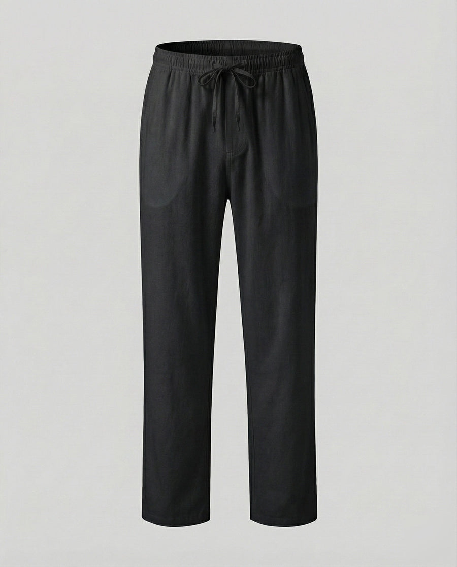 Fabian Breathable Linen Blend Trousers with Drawstring Waist and Pockets in Beige