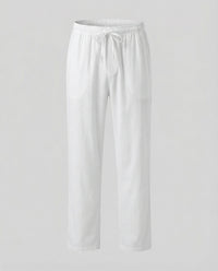 Fabian Breathable Linen Blend Trousers with Drawstring Waist and Pockets in Blue
