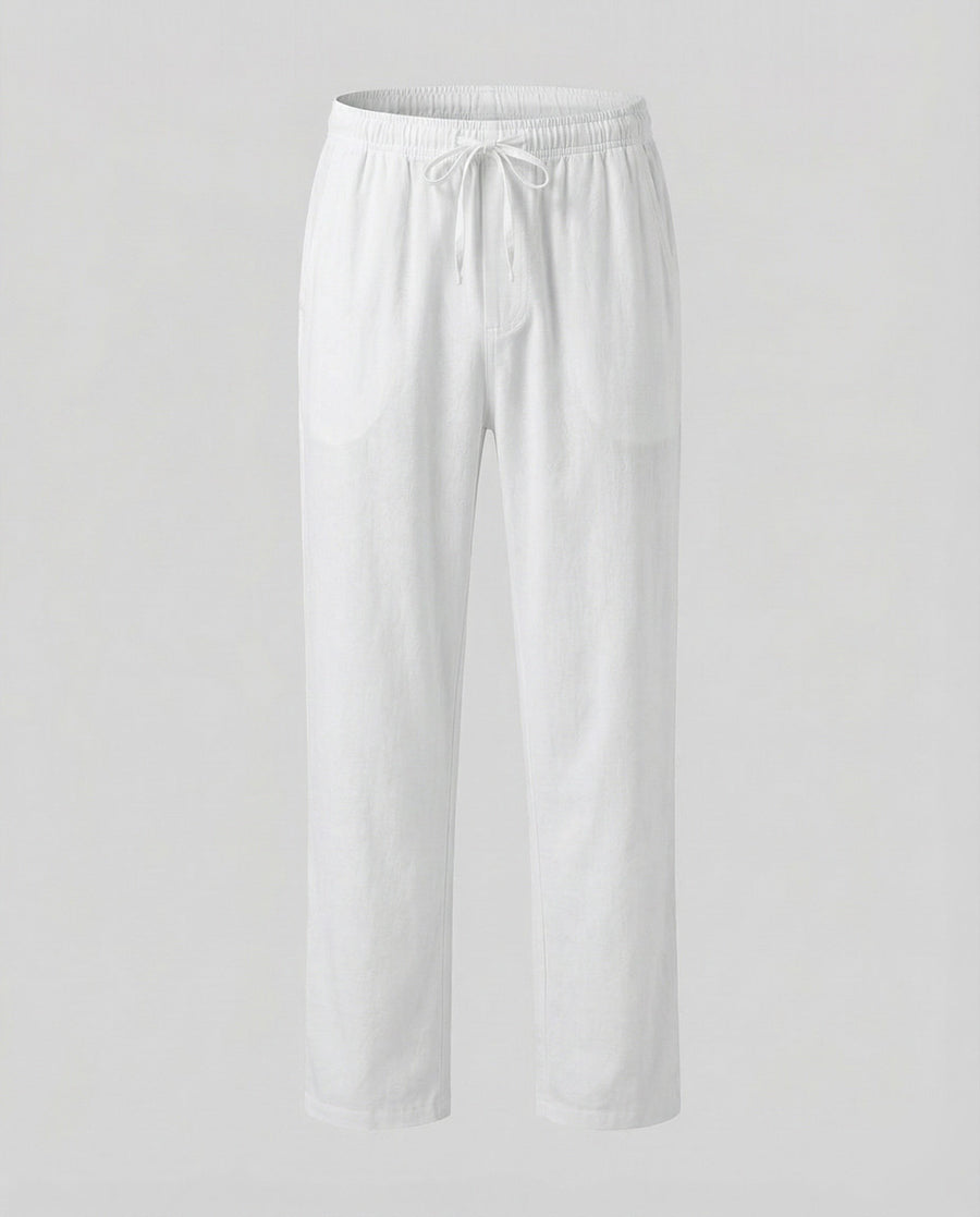 Fabian Breathable Linen Blend Trousers with Drawstring Waist and Pockets in Blue