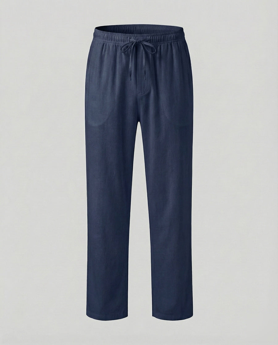 Fabian Breathable Linen Blend Trousers with Drawstring Waist and Pockets in Grey