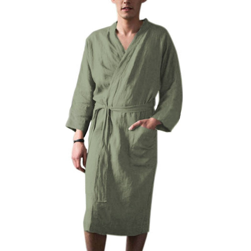 Fabian Linen Coat with Pockets in Green