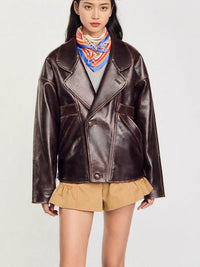 Fabienne Casual Leather Jacket with Pockets