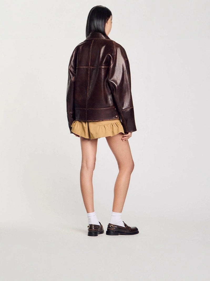 Fabienne Casual Leather Jacket with Pockets