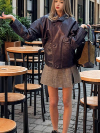 Fabienne Casual Leather Jacket with Pockets
