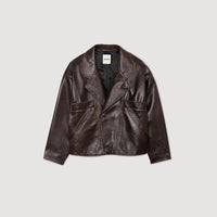 Fabienne Casual Leather Jacket with Pockets in Rotbraun