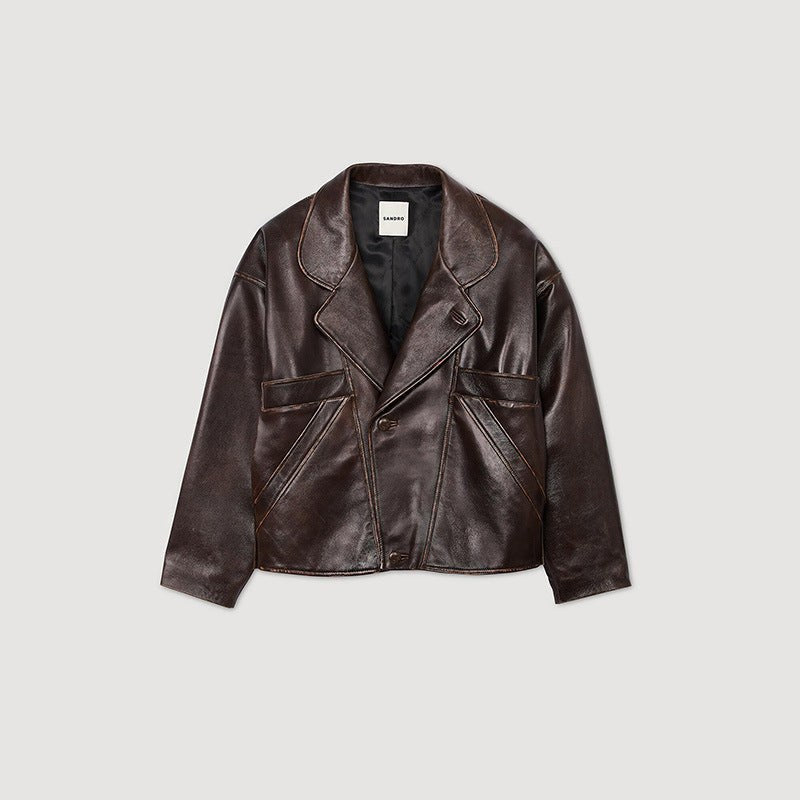 Fabienne Casual Leather Jacket with Pockets in Rotbraun