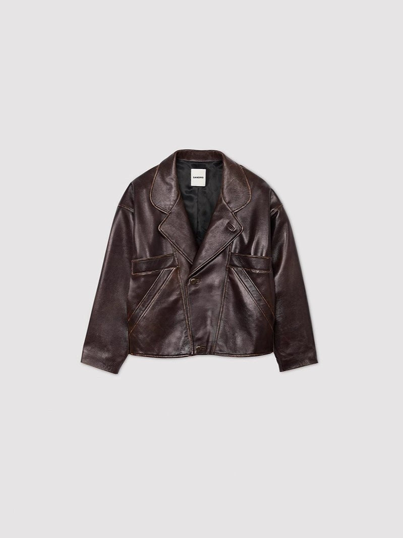Fabienne Casual Leather Jacket with Pockets