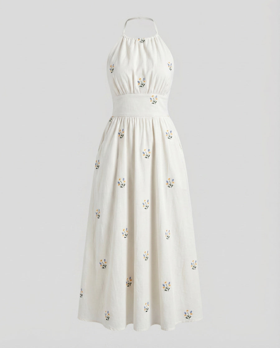 Fabienne Maxi Dress with Embroidery in White