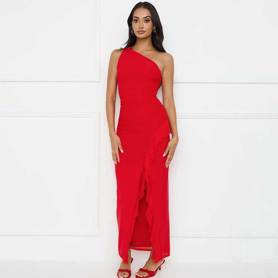 Fabienne Maxi Dress with Ruffles in Red