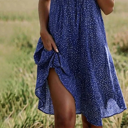 Fable Women's Printed V-Neck Midi Dress in Blue