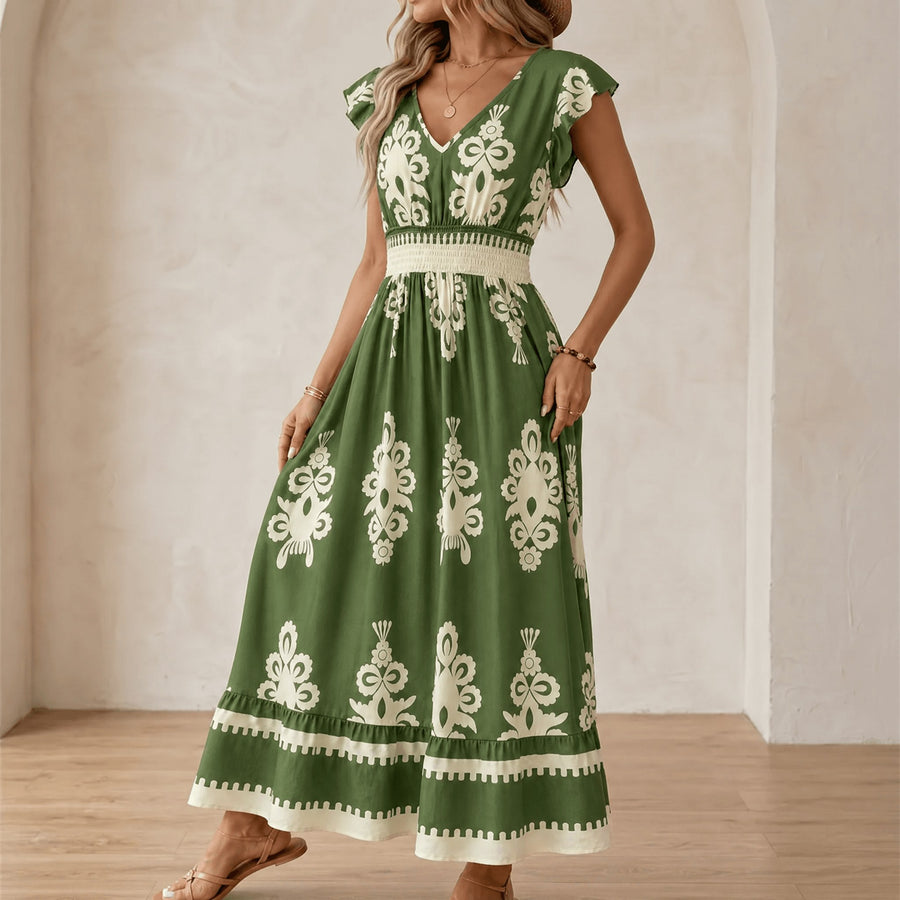 Faolán Women's Baroque Print Maxi Dress in Green