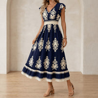 Faolán Women's Baroque Print Maxi Dress in Navy Blue