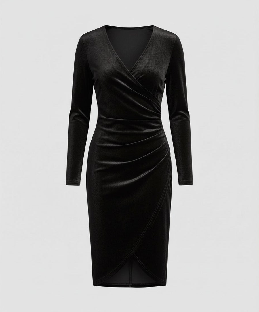 Farah Elegant Velvet Dress in Black