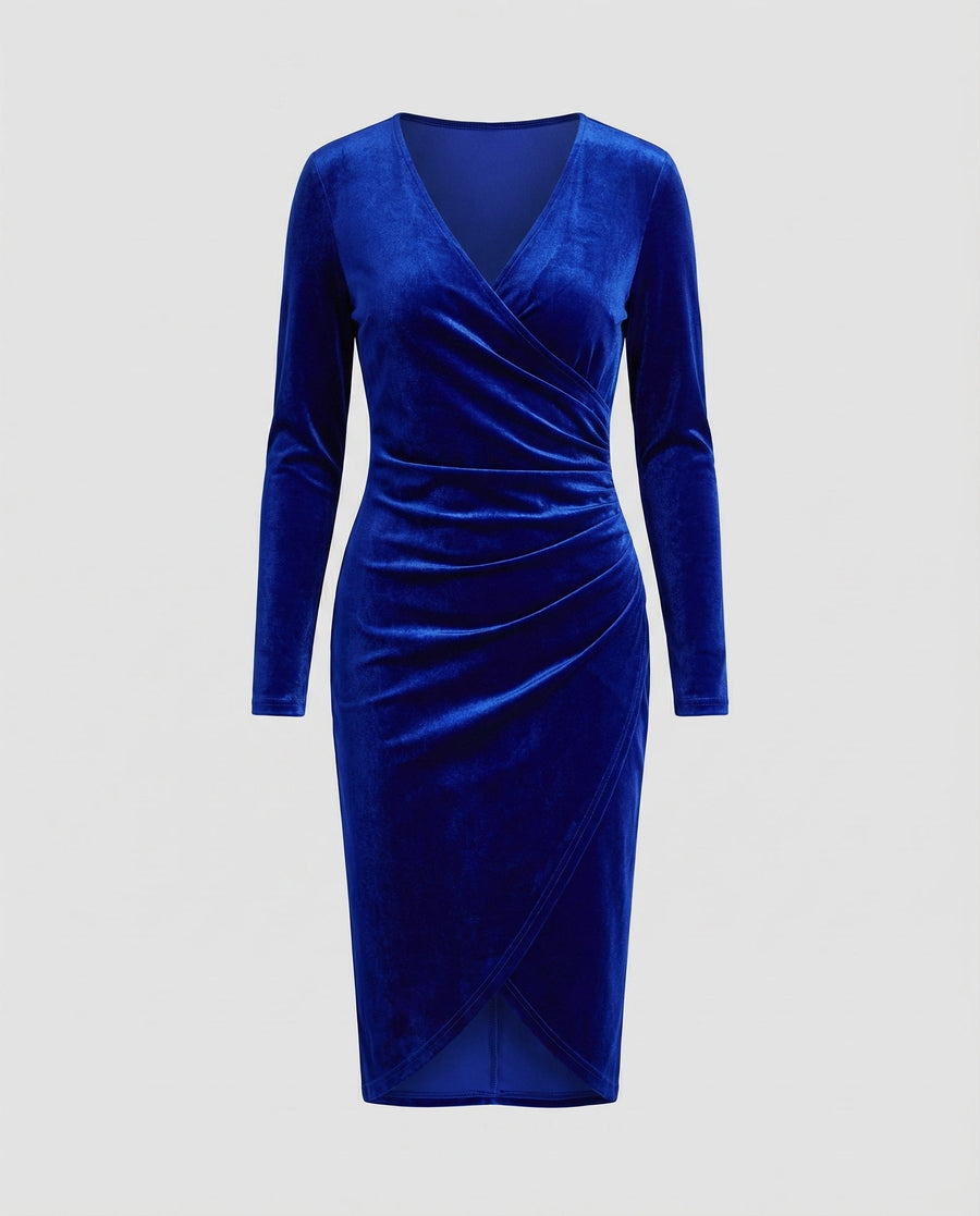 Farah Elegant Velvet Dress in Blue