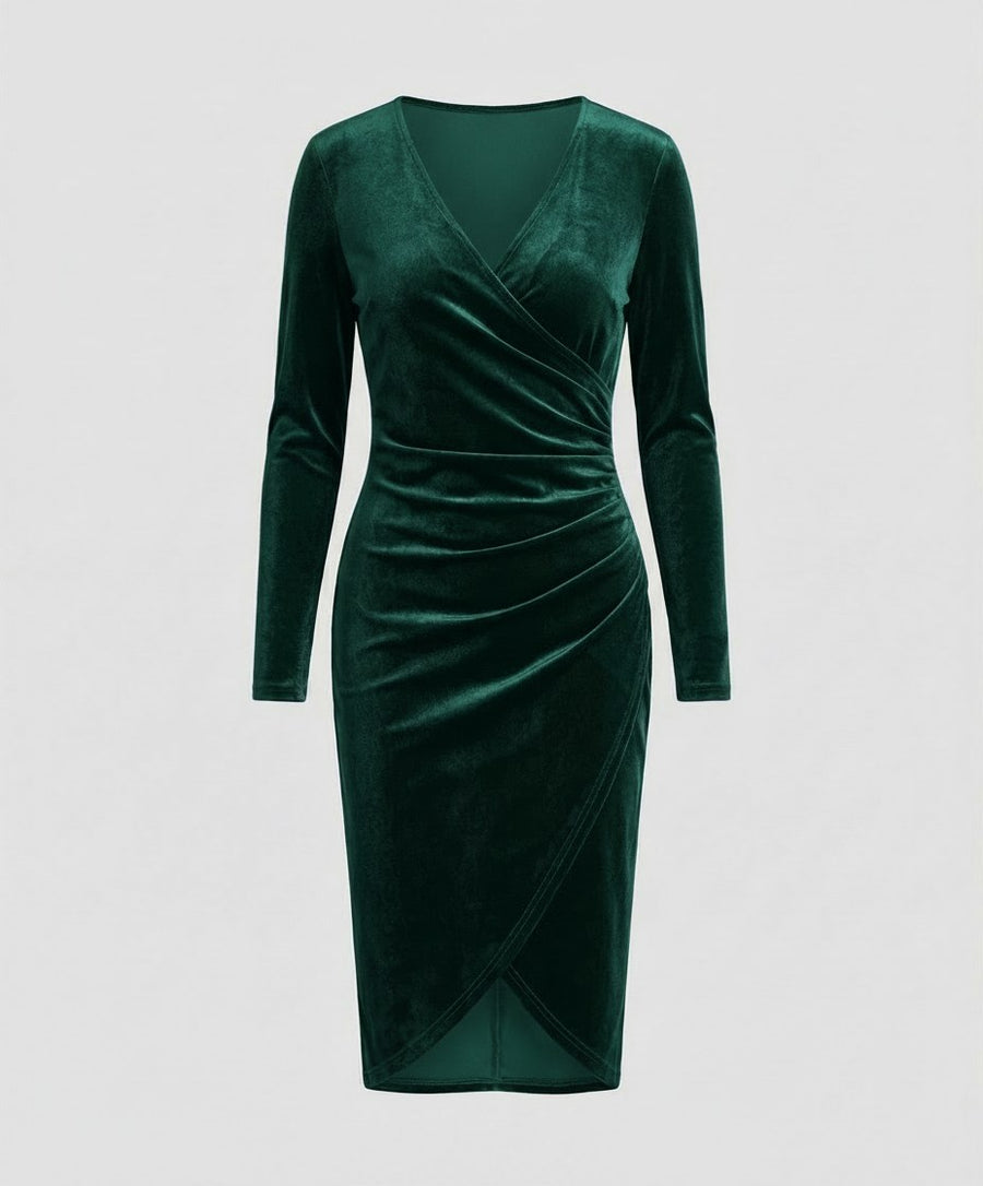 Farah Elegant Velvet Dress in Green