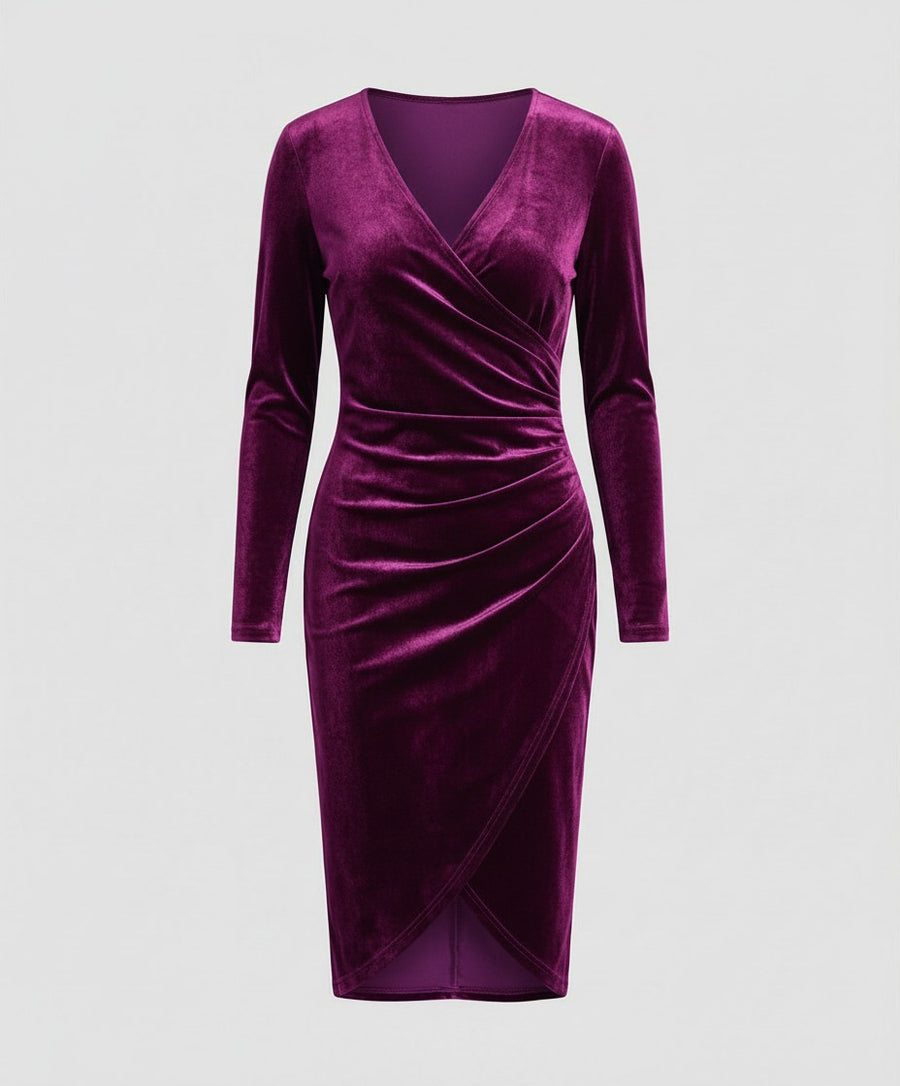 Farah Elegant Velvet Dress in Purple
