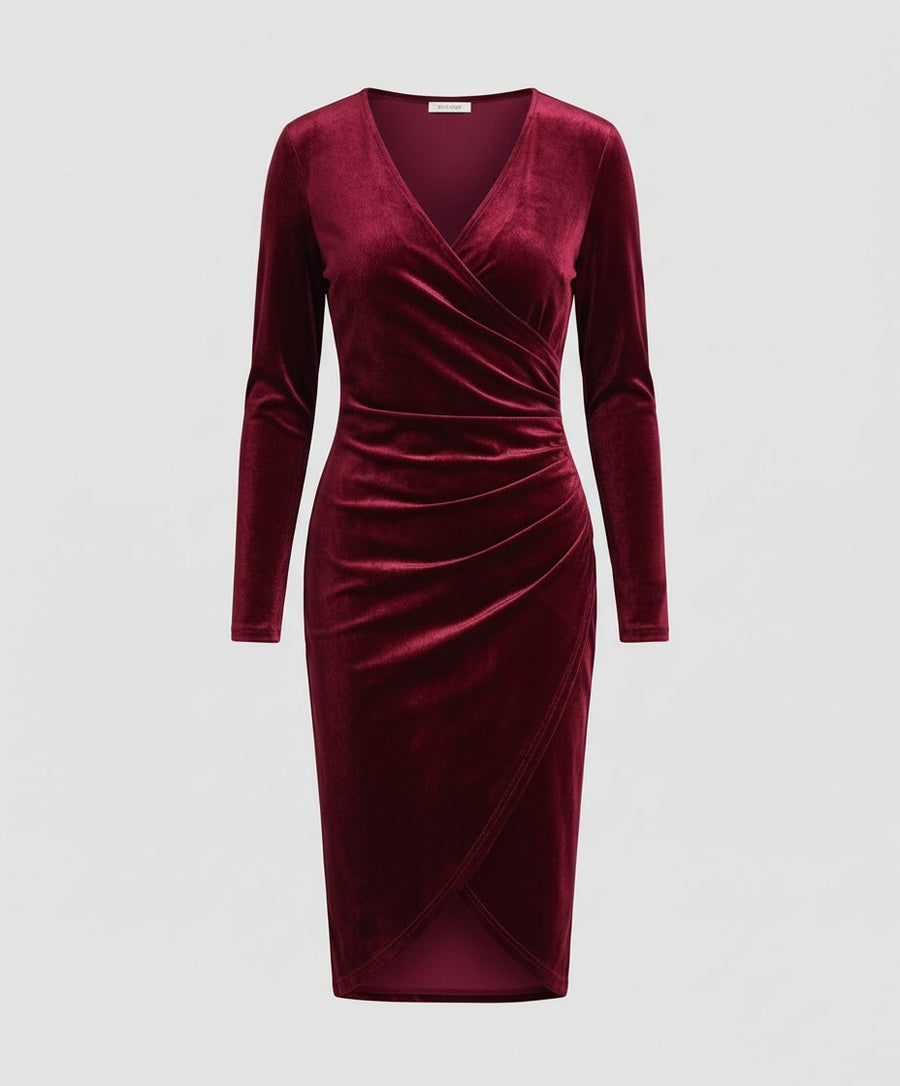 Farah Elegant Velvet Dress in Red