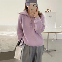 Farah Knit Sweater with Stand Collar in Purple