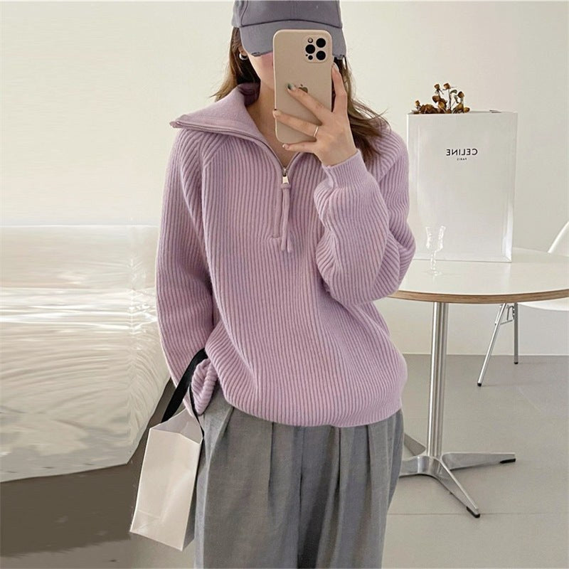 Farah Knit Sweater with Stand Collar in Purple
