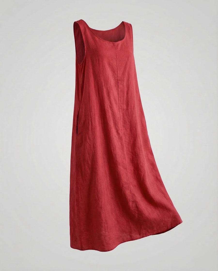 Farah Linen Maxi Dress in Red