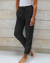 Farah Linen Trousers with Elastic Waist in Black