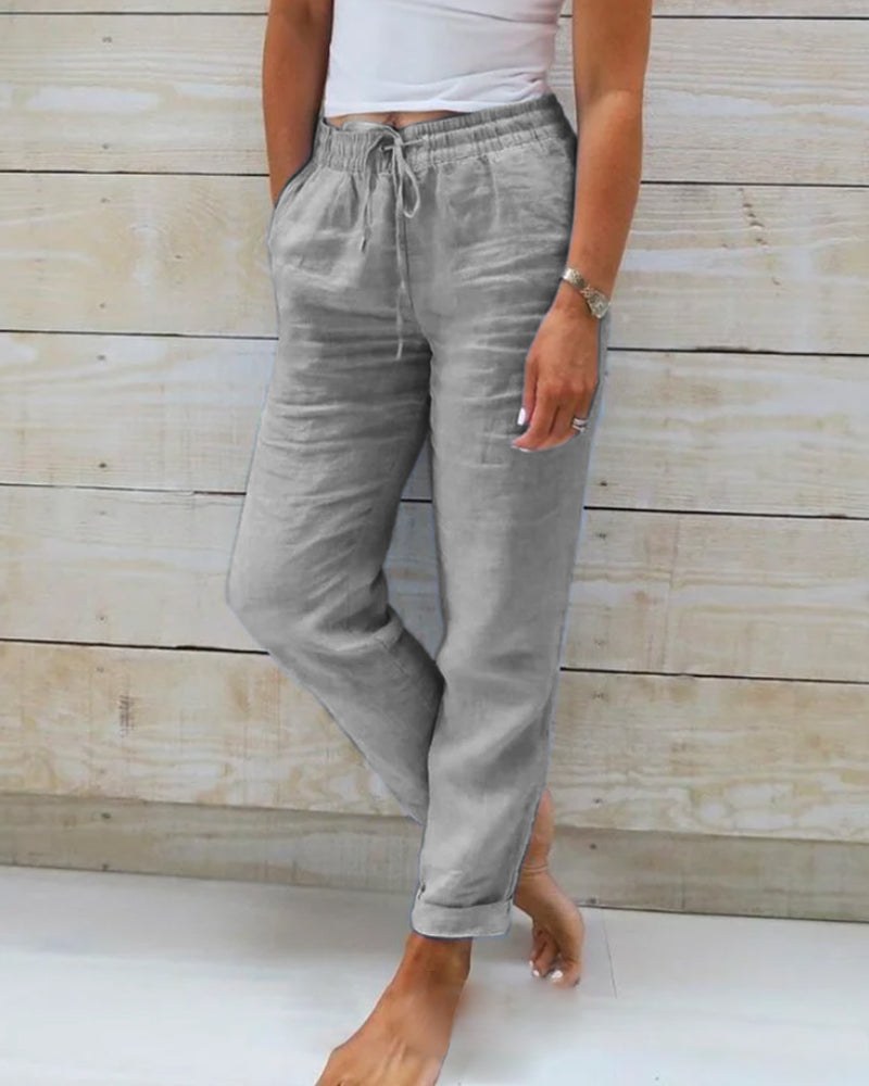 Farah Linen Trousers with Elastic Waist in Grey