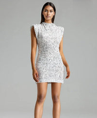 Farah Mini Dress with Stand Collar in White