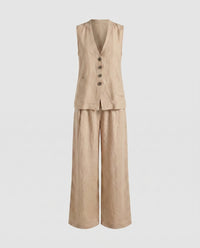 Faye Blazer with Sleeveless in Khaki