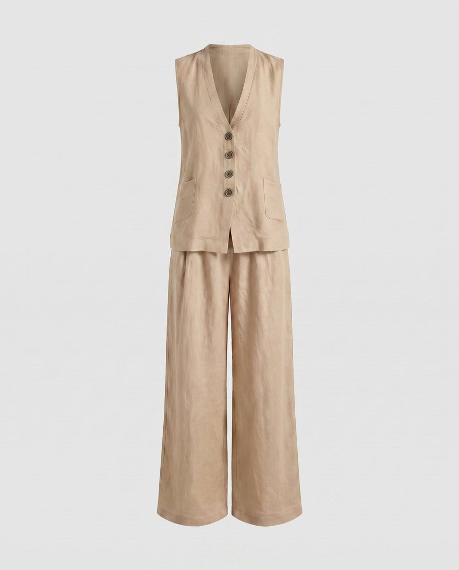 Faye Blazer with Sleeveless in Khaki