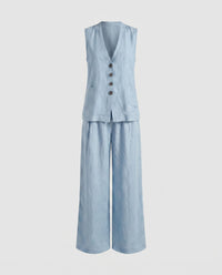 Faye Blazer with Sleeveless in Light Blue