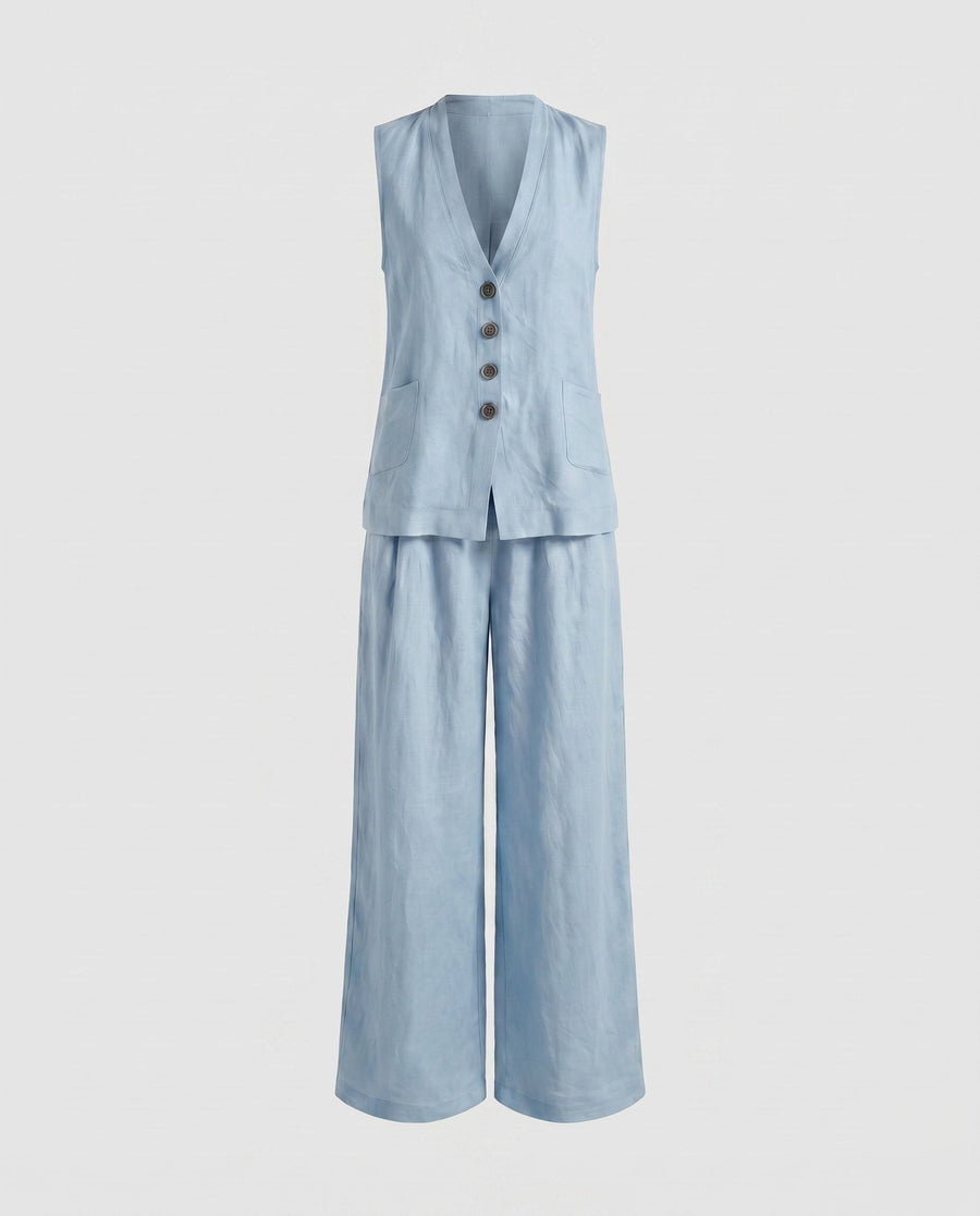 Faye Blazer with Sleeveless in Light Blue