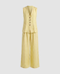 Faye Blazer with Sleeveless in Yellow