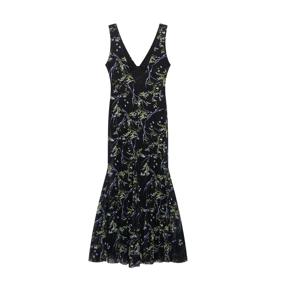 Faye Elegant Maxi Dress with V-Neck in Multicolor