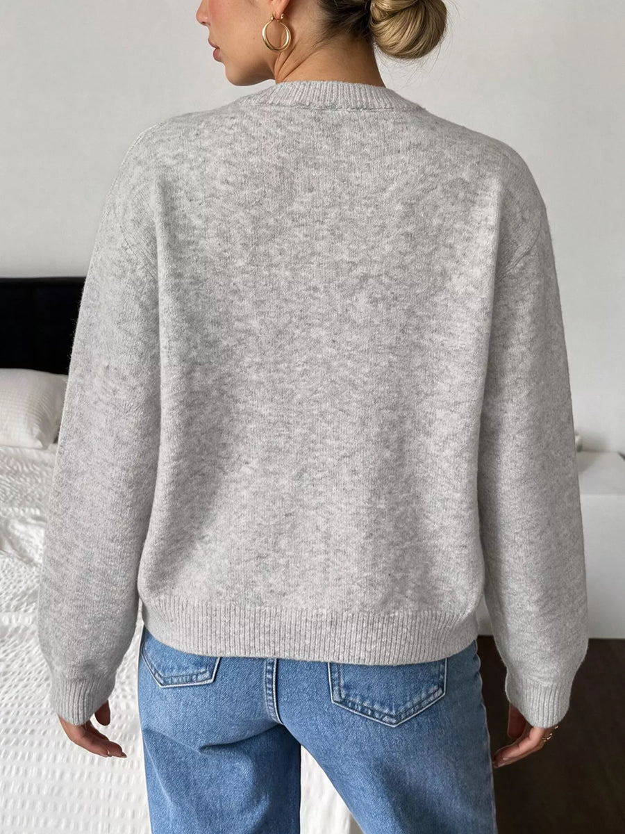 Crew Neck Button Down Cardigan