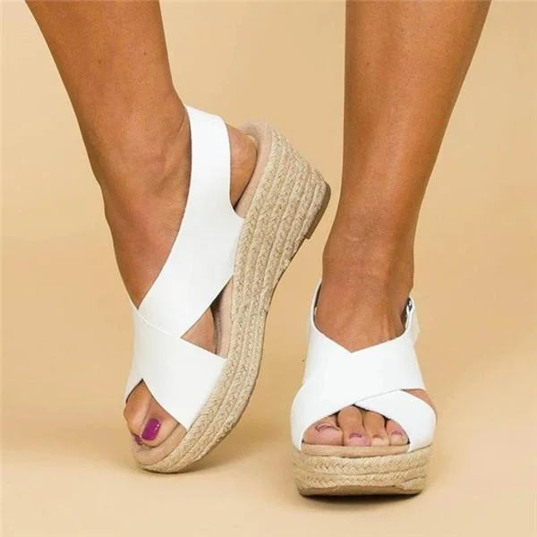 Women's Cross-Over Strap Espadrille Wedges - Slingback