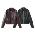 Felicity Leather Jacket with Elastic Waist and Pockets