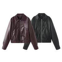Felicity Leather Jacket with Elastic Waist and Pockets