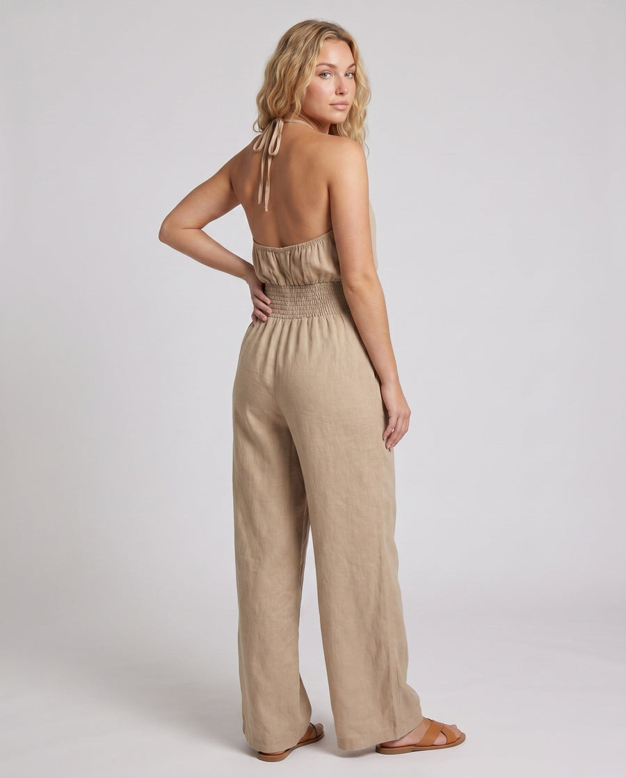 Felicity Lightweight Linen Jumpsuit with Elastic Waist and Wide Leg