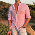 Felix Casual Linen Shirt with Stand Collar and Button Front